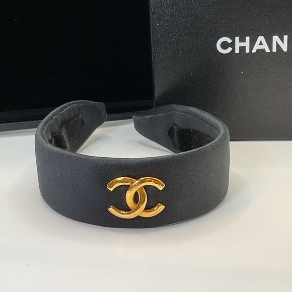 CHANEL Black Headband with Gold Logo Accent main image 9